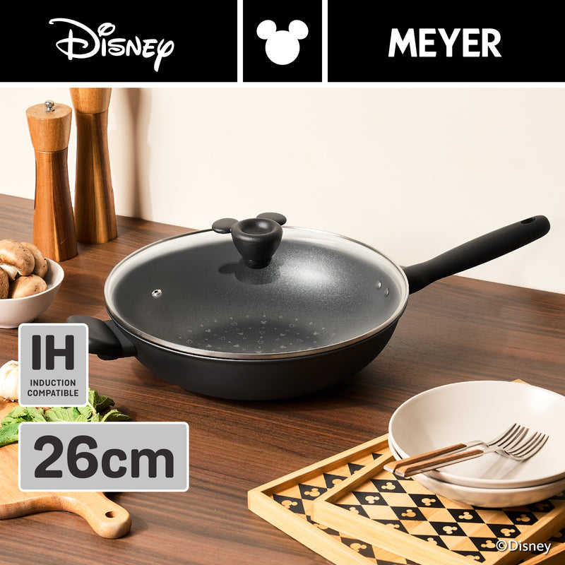 DISNEY MONOCHROME กระทะผัดก้นลึกพร้อมฝาแก้ว MEYER ขนาด 30 ซม. / 12 นิ้ว Stirfry ลายมิคกี้ เมาส์ ลิขสิทธิ์แท้ (18238-T)