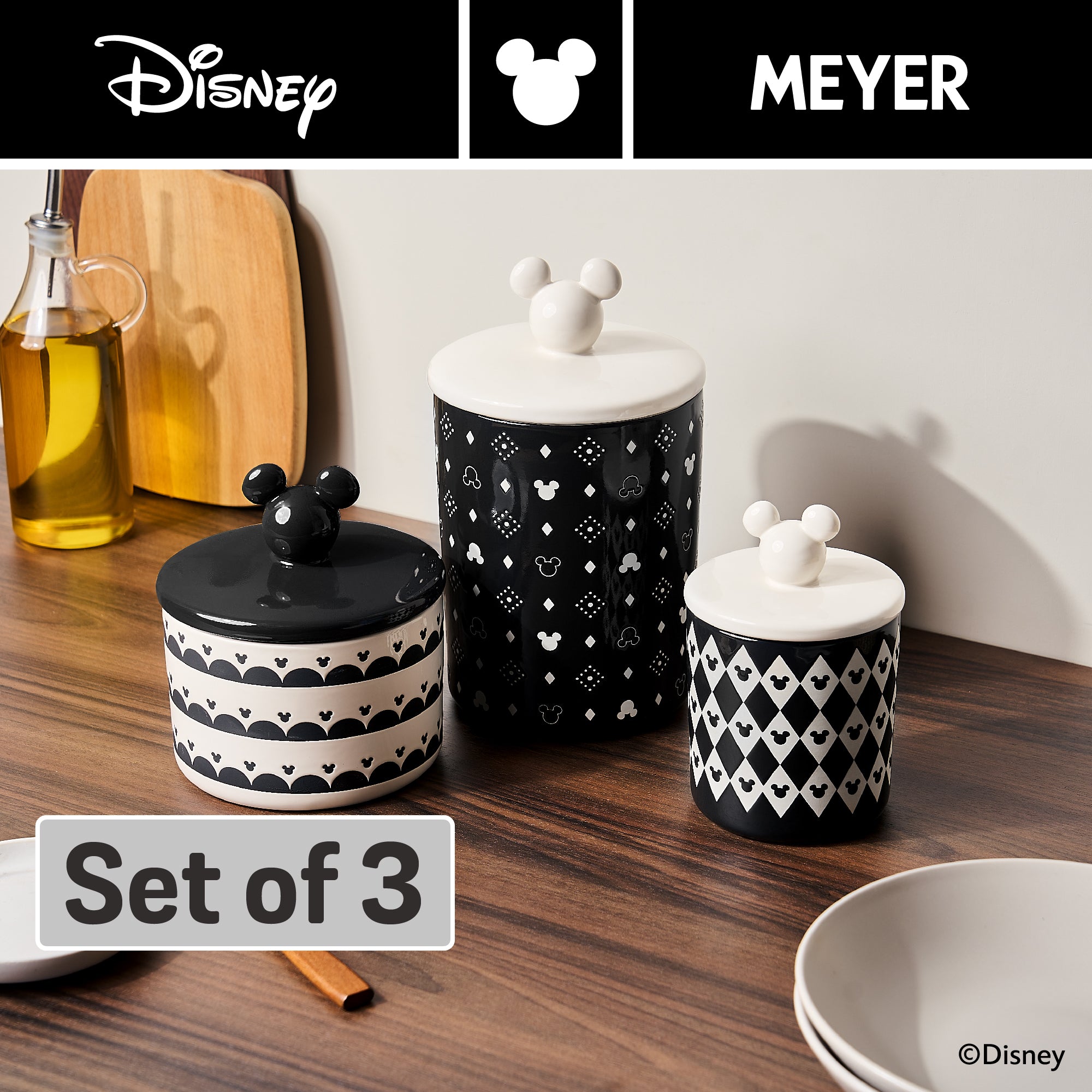 DISNEY MONOCHROME ชุดเซ็ตเซรามิก ลายมิคกี้ เมาส์ ลิขสิทธิ์แท้ 3 ชิ้น Ceramic set (48945-C)