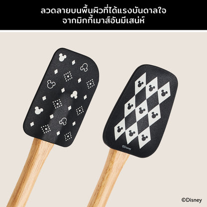 DISNEY MONOCHROME ลายมิคกี้ เมาส์ ลิขสิทธิ์แท้ ชุดไม้พายคู่ซิลิโคน ฟู๊ดเกรด ด้ามไม้ 2 ชิ้น  ความยาวรวม 29 ซม. / 11.5 นิ้ว Spatula & Spoonula set (48946-C)