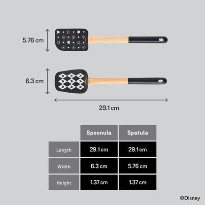 DISNEY MONOCHROME ลายมิคกี้ เมาส์ ลิขสิทธิ์แท้ ชุดไม้พายคู่ซิลิโคน ฟู๊ดเกรด ด้ามไม้ 2 ชิ้น  ความยาวรวม 29 ซม. / 11.5 นิ้ว Spatula & Spoonula set (48946-C)