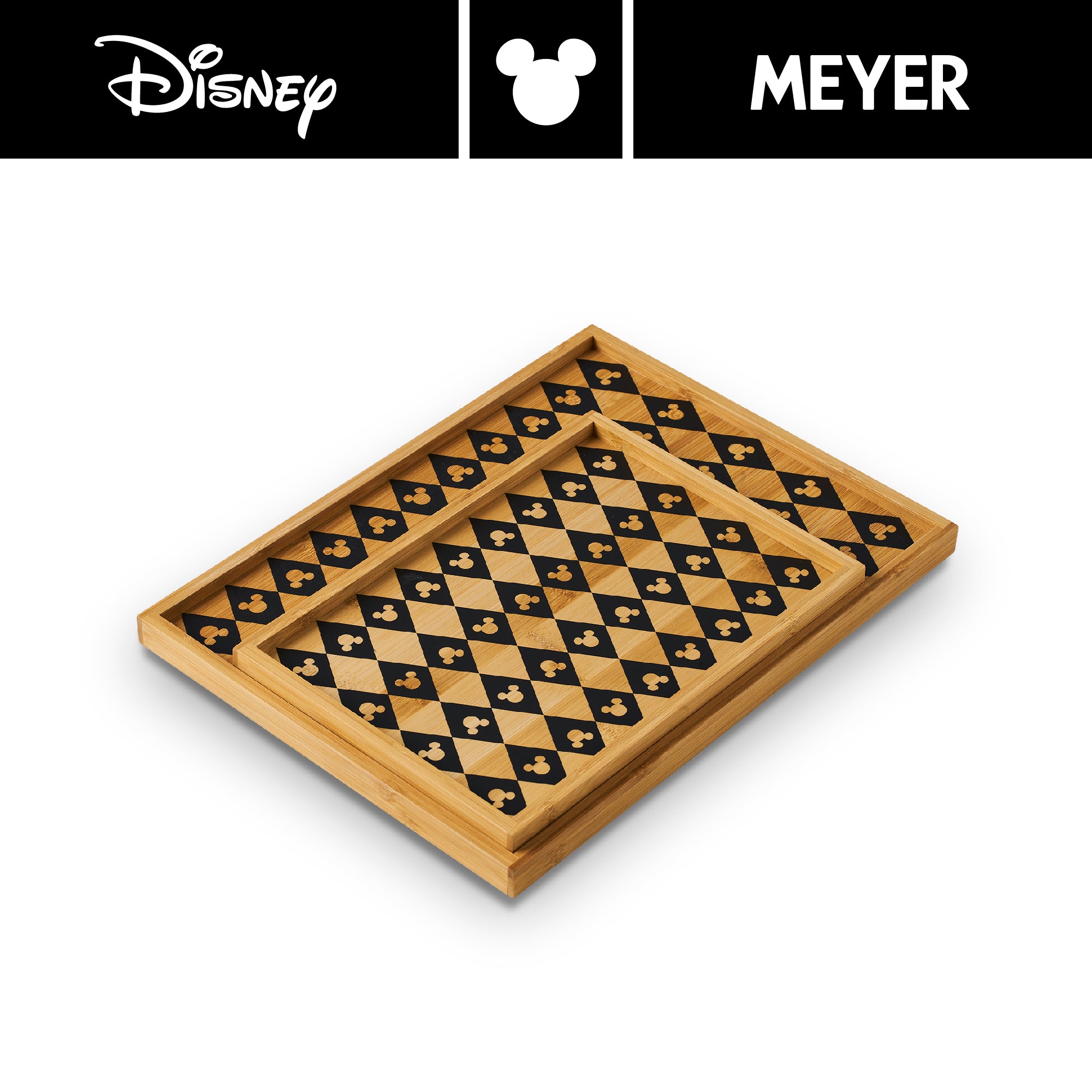 DISNEY MONOCHROME ชุดเซ็ตถาดไม้ไผ่ 2 ชิ้น ลายมิคกี้ เมาส์ ลิขสิทธิ์แท้ Serving tray set (48948-C)