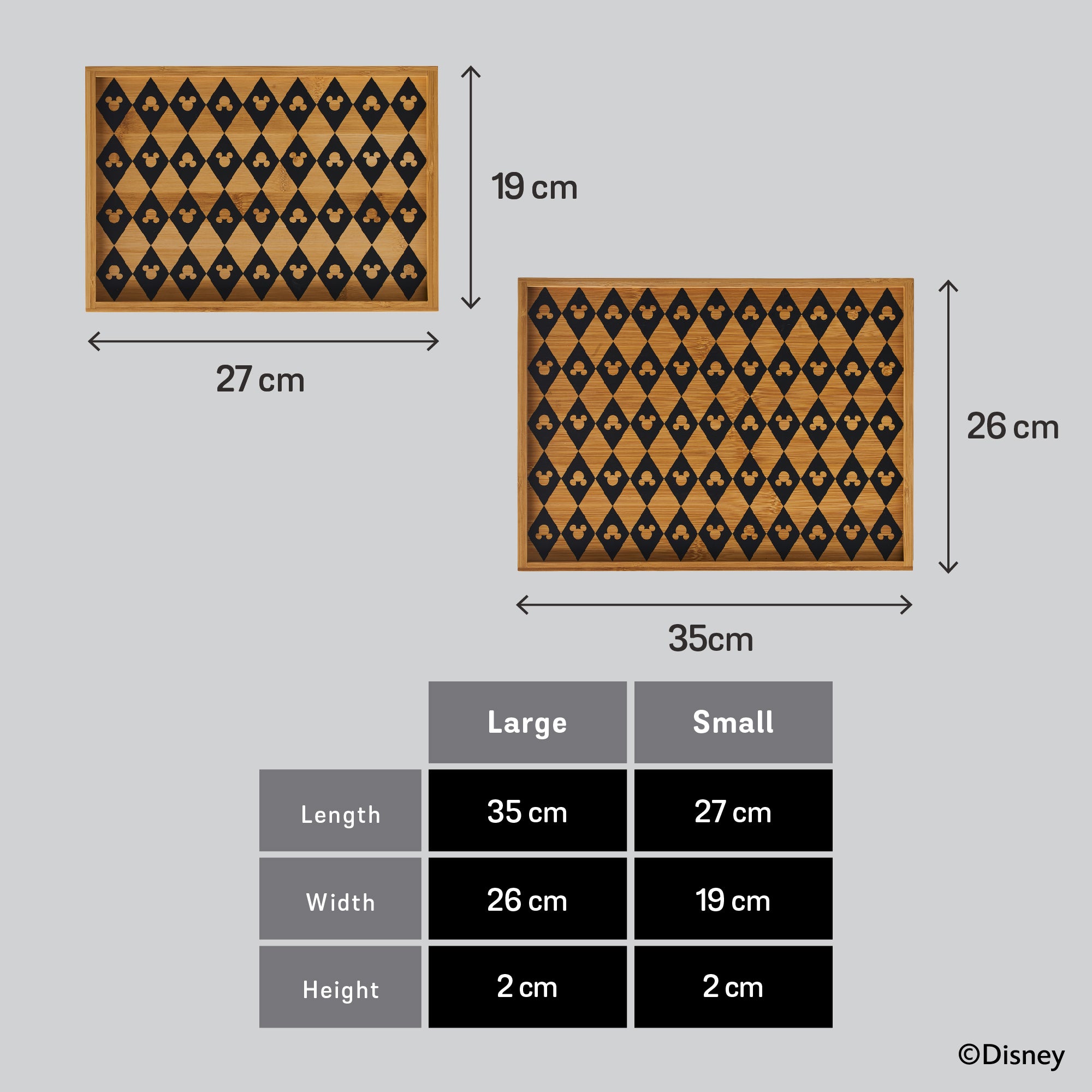 DISNEY MONOCHROME ชุดเซ็ตถาดไม้ไผ่ 2 ชิ้น ลายมิคกี้ เมาส์ ลิขสิทธิ์แท้ Serving tray set (48948-C)