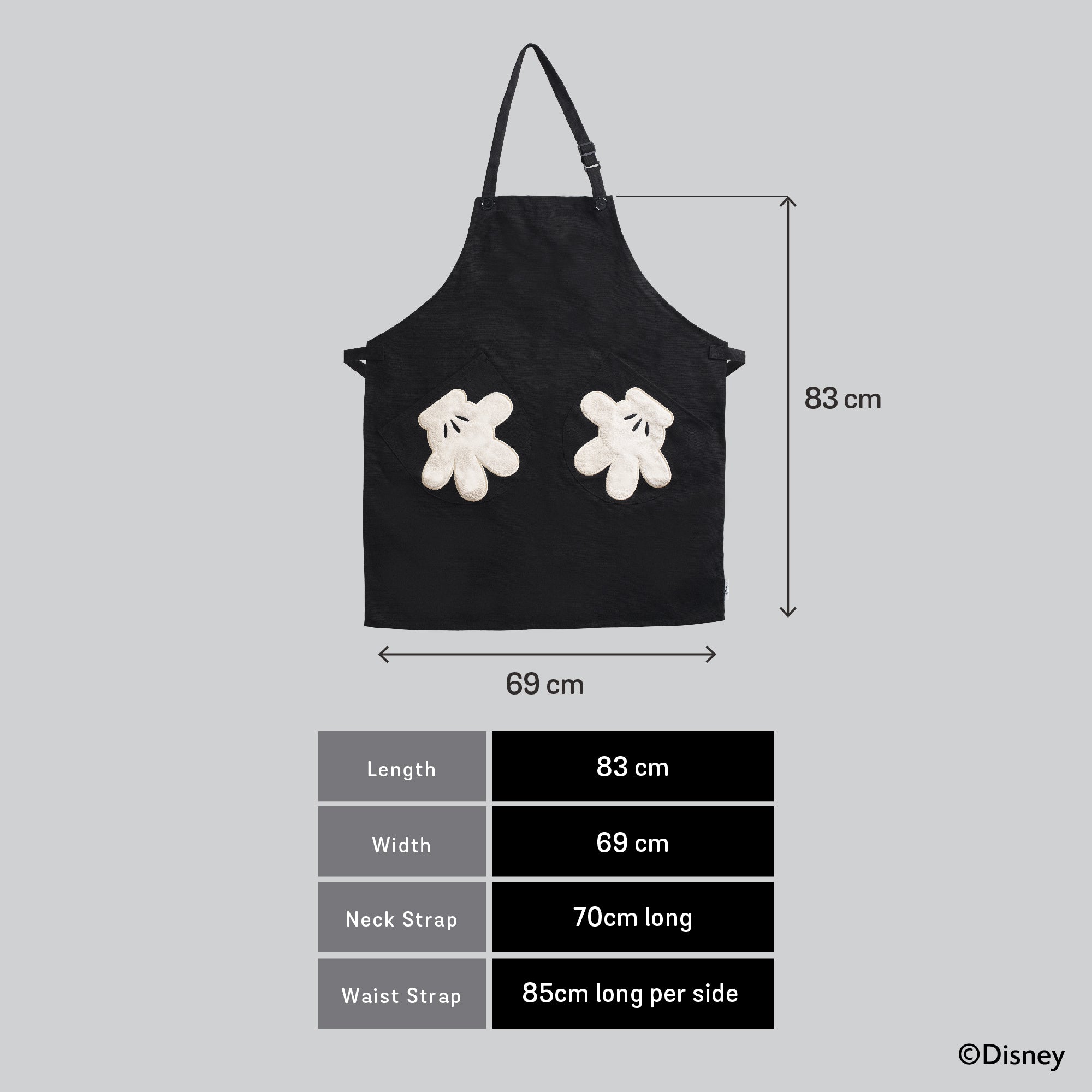 DISNEY MONOCHROME ผ้ากันเปื้อน มิคกี้ เมาส์  ลิขสิทธิ์แท้  ขนาด ยาว 83 ซม. x กว้าง 69 ซม. Apron (48953-C)