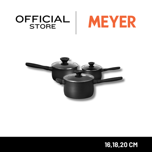 MEYER MIDNIGHT ชุดหม้อมีด้ามจับ hard-anodize พร้อมฝารวม 6 ชิ้น ขนาด 16, 18, 20 ซม. Saucepan set (85087-TE12)