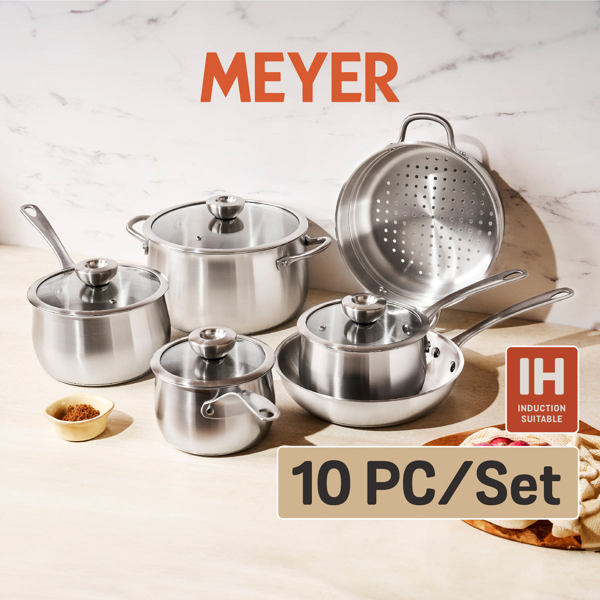 Cookware Set - Meyer - bestselling, bigsale, Cookware Set, Meyer - Bella Classico, payday, SET, SPECIAL SALE - MEYER WHITE STEEL ชุดเครื่องครัวสแตนเลส 10 ชิ้น SET | PotsandPans