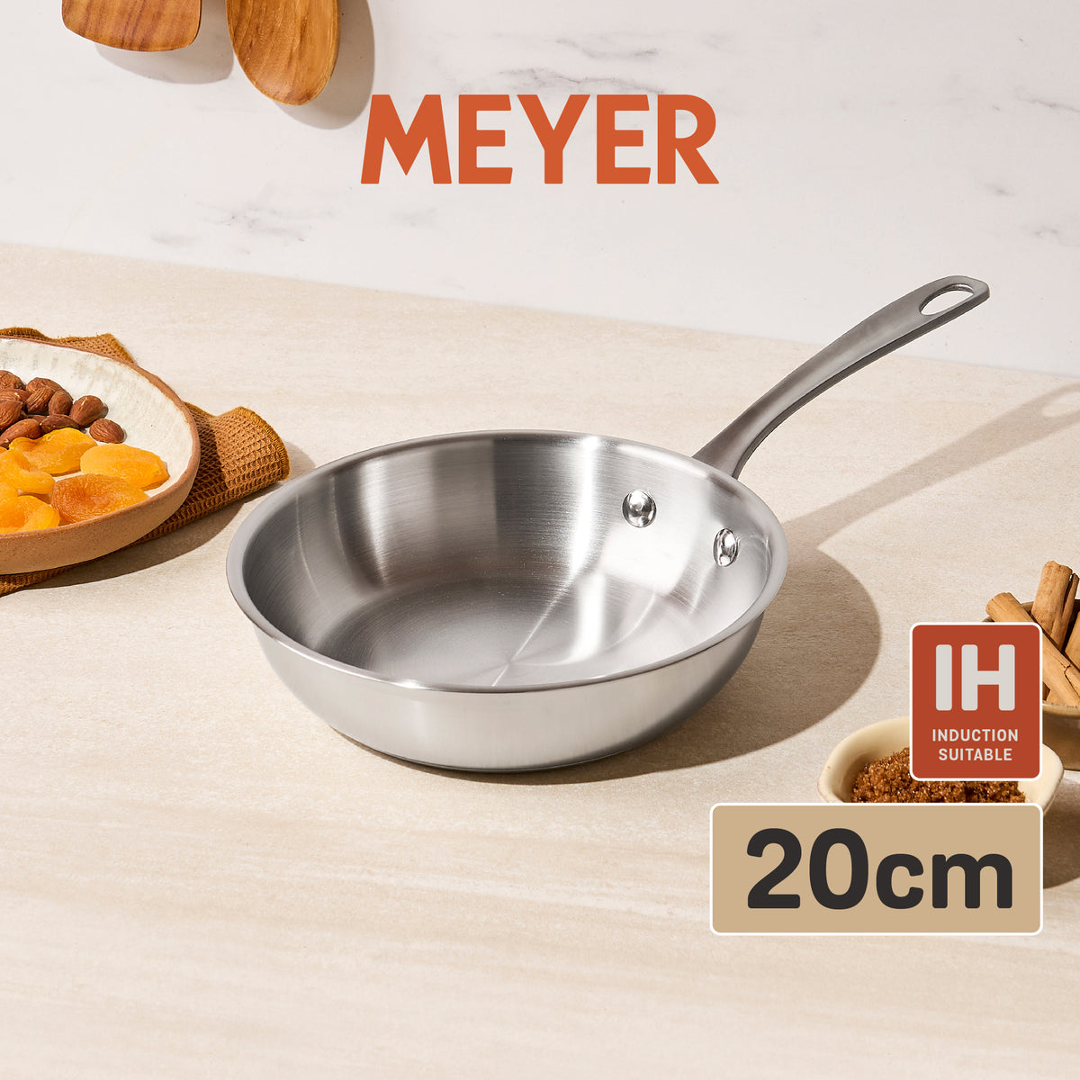 frypan - Meyer - stainless-steel, bestselling, bigsale, Meyer - white-steel, payday, Special Sale - MEYER white steel กระทะสแตนเลส ขนาด 20 ซม. | PotsandPans