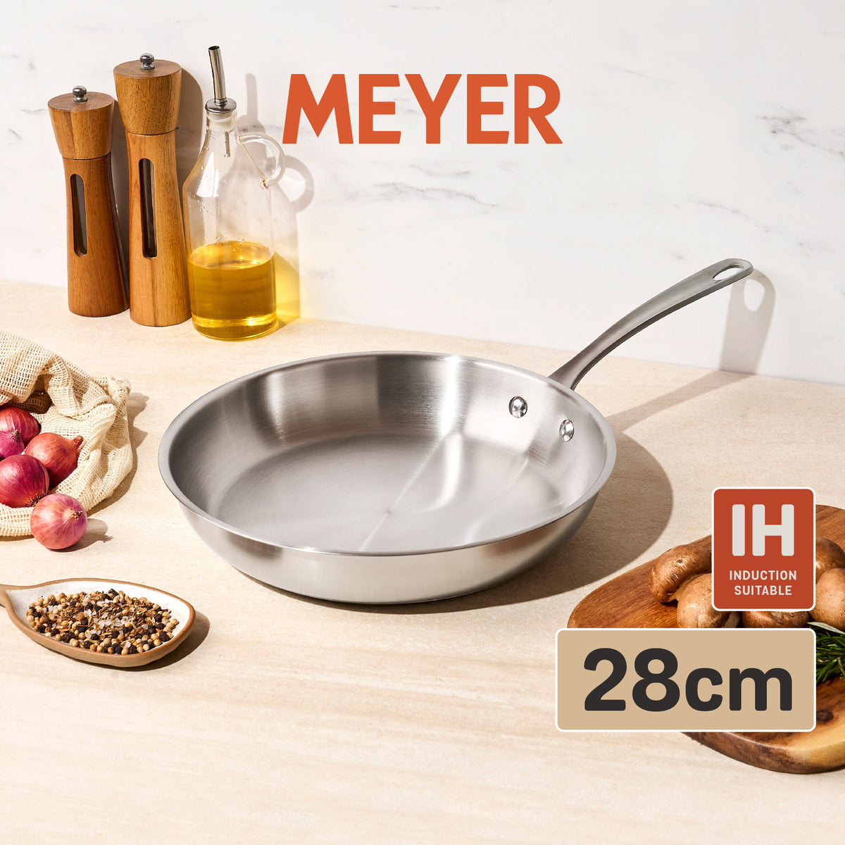 frypan - Meyer - stainless-steel, bestselling, bigsale, Meyer - white-steel, payday, Special Sale - MEYER white steel กระทะสแตนเลส ขนาด 28 ซม. | PotsandPans