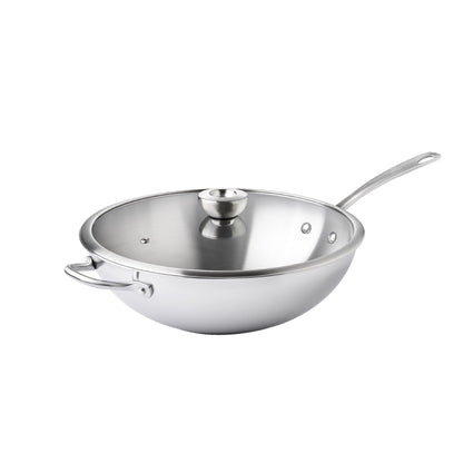 WOK Pans - Meyer - stainless-steel, bestselling, bigsale, Meyer - white-steel, payday, Special Sale - MEYER white steel กระทะสแตนเลสทรงลึก ขนาด 32 ซม. WOK PAN | PotsandPans