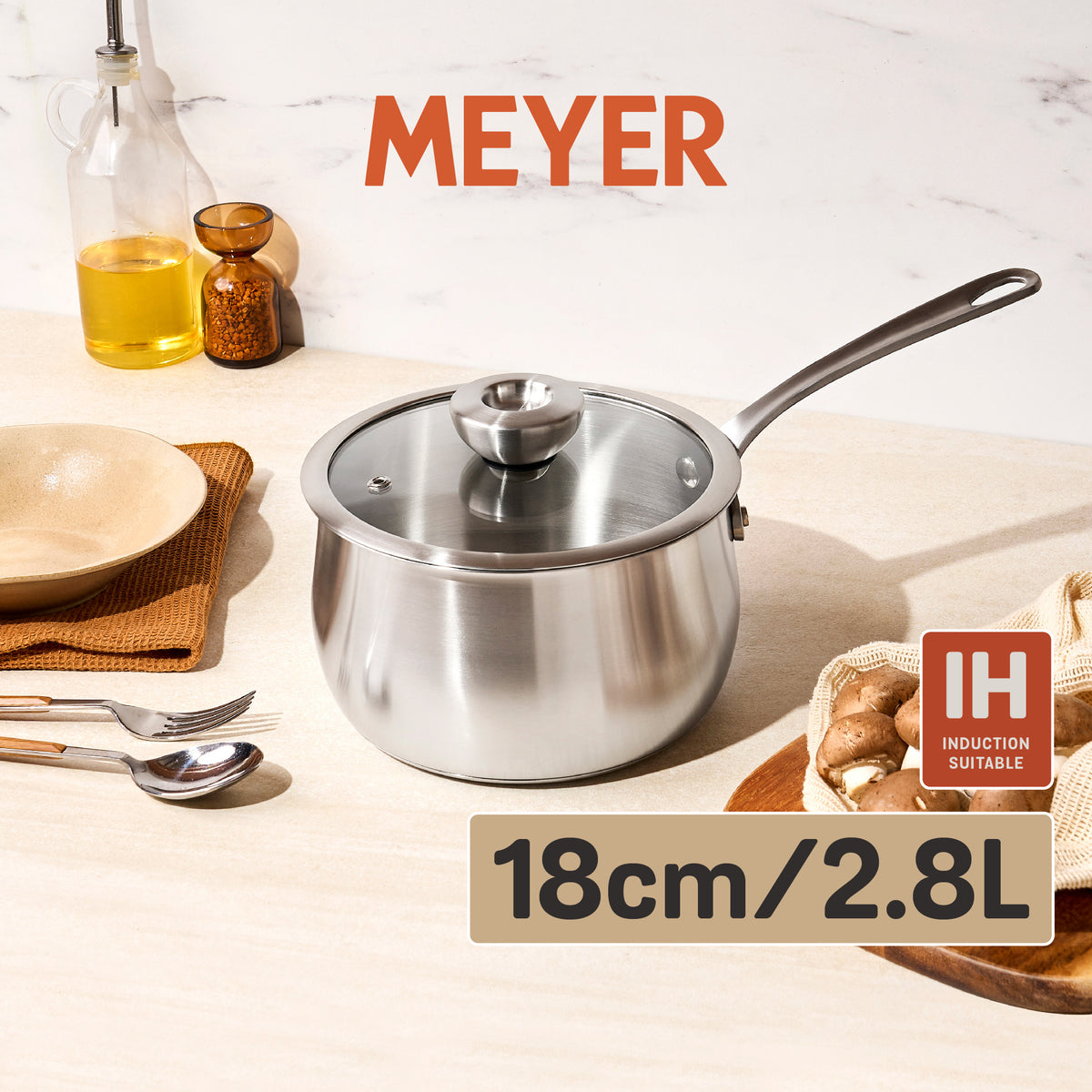 Pots - Meyer - stainless-steel, bestselling, bigsale, Meyer - white-steel, payday, Special Sale - MEYER white steel หม้อสแตนเลส ขนาด 18 ซม. | PotsandPans