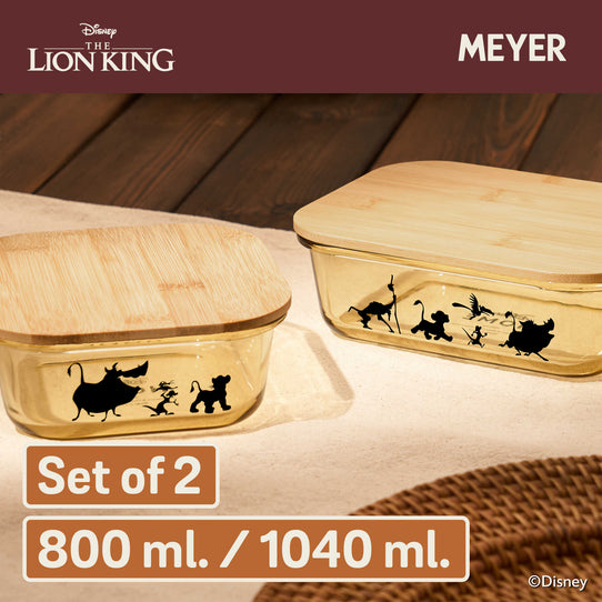 MEYER DISNEY LION KING ชุดเซ็ตกล่องข้าวแบบแก้ว 2 ชิ้น พร้อมฝาไม้ ขนาด 800 มิลลิลิตร และขนาด 1040 มิลลิลิตร (49247-C)
