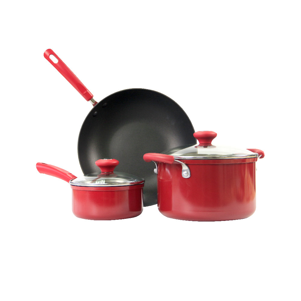 MEYER Italian Red ชุดเครื่องครัวอลูมิเนียม 6 ชิ้น พร้อมฝาแก้ว Set (16229-C)