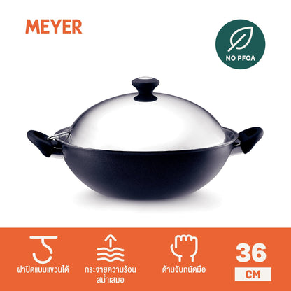 Pans - Meyer - bigsale, DoubleSale, Meyer - Cook'n Look Induction, payday, Wok - MEYER COOK 'N LOOK INDUCTION กระทะทรงจีน ขนาด 36 ซม. พร้อมฝาสแตนเลส WOK (18896-C) - PotsandPans.in.th