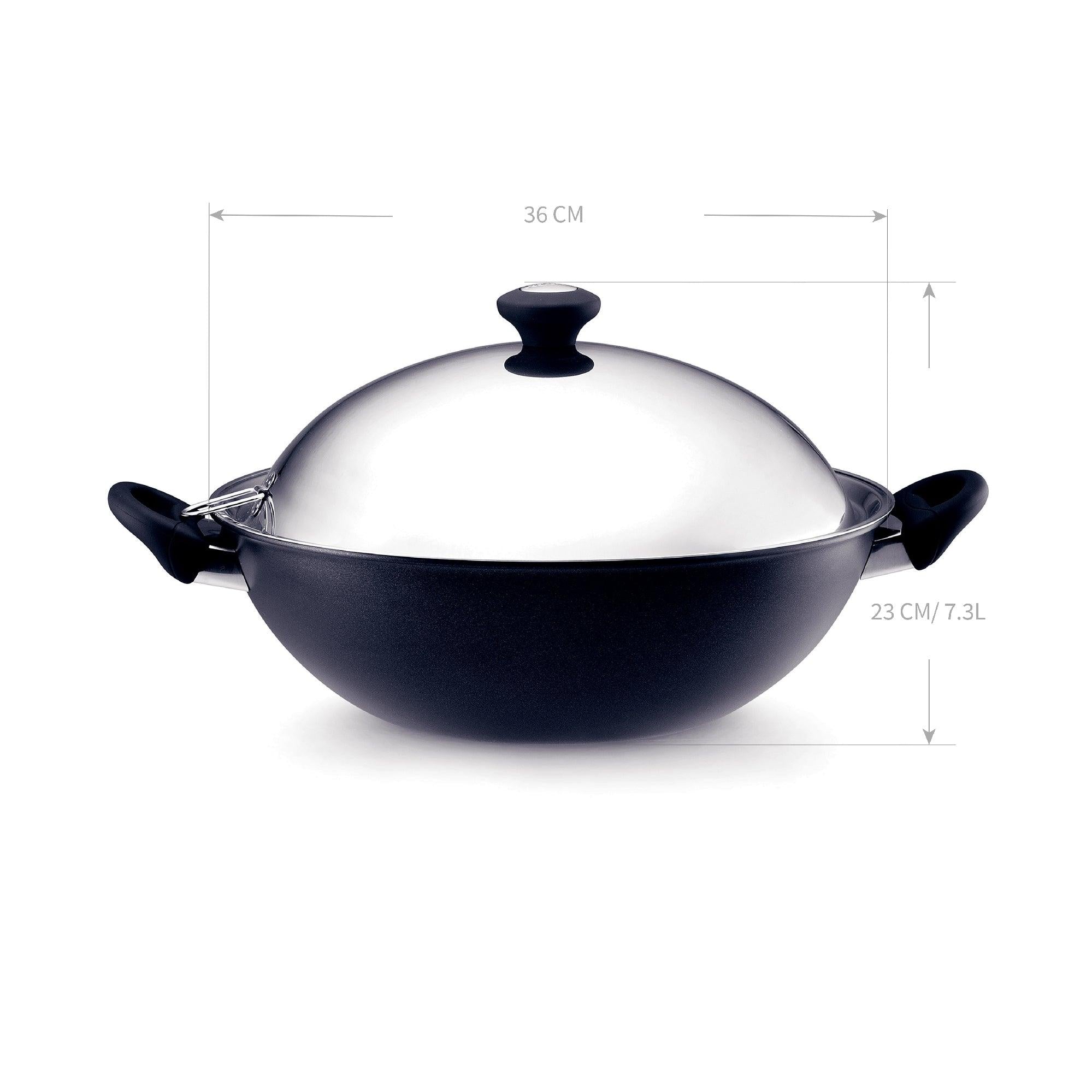 Pans - Meyer - bigsale, DoubleSale, Meyer - Cook'n Look Induction, payday, Wok - MEYER COOK 'N LOOK INDUCTION กระทะทรงจีน ขนาด 36 ซม. พร้อมฝาสแตนเลส WOK (18896-C) - PotsandPans.in.th