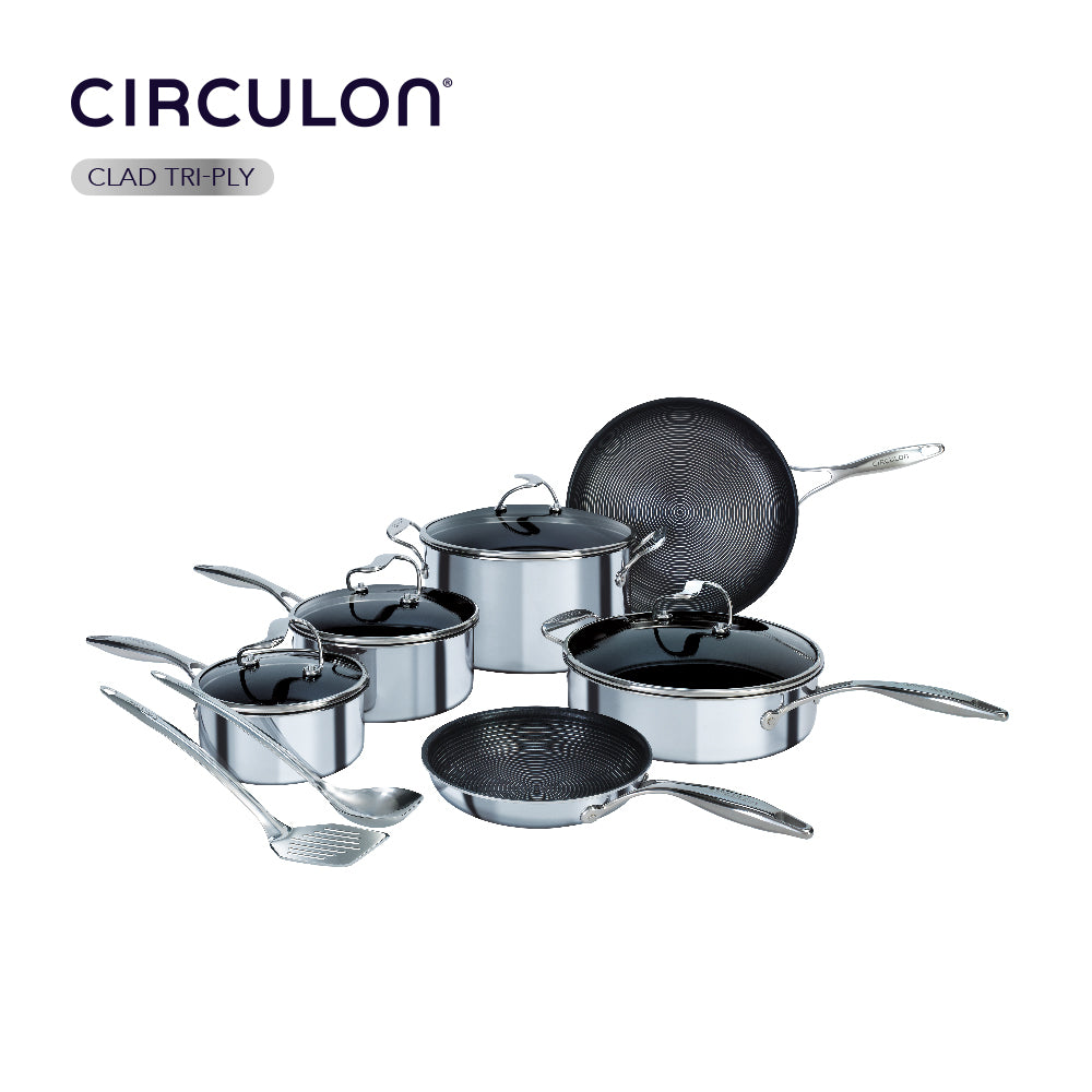 CIRCULON SteelShield C-Series ชุดเครื่องครัว clad tri-ply 10 ชิ้น พร้อมแถมอุปกรณ์ทำอาหาร 2 ชิ้น (30012-T)
