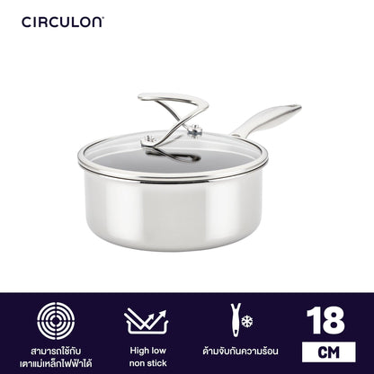 Saucepans - Circulon - Saucepan, SteelShield, SteelShield C-Series, กระทะที่ใช้กับเตาแม่เหล็กไฟฟ้า - CIRCULON SteelShield C-Series หม้อมีด้ามจับสแตนเลสสตีล clad tri-ply ขนาด 18 ซม./1.9 ลิตร พร้อมฝาแก้ว Saucepan (30014-T) - PotsandPans.in.th