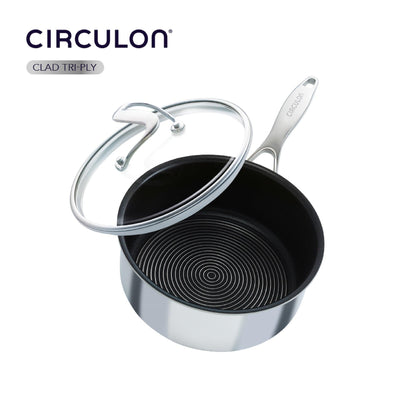 Saucepans - Circulon - Saucepan, SteelShield, SteelShield C-Series, กระทะที่ใช้กับเตาแม่เหล็กไฟฟ้า - CIRCULON SteelShield C-Series หม้อมีด้ามจับสแตนเลสสตีล clad tri-ply ขนาด 18 ซม./1.9 ลิตร พร้อมฝาแก้ว Saucepan (30014-T) - PotsandPans.in.th