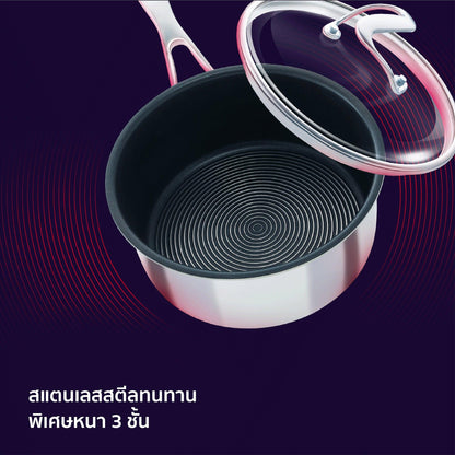 Saucepans - Circulon - Saucepan, SteelShield, SteelShield C-Series, กระทะที่ใช้กับเตาแม่เหล็กไฟฟ้า - CIRCULON SteelShield C-Series หม้อมีด้ามจับสแตนเลสสตีล clad tri-ply ขนาด 18 ซม./1.9 ลิตร พร้อมฝาแก้ว Saucepan (30014-T) - PotsandPans.in.th