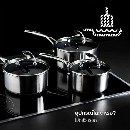 Saucepans - Circulon - Saucepan, SteelShield, SteelShield C-Series, กระทะที่ใช้กับเตาแม่เหล็กไฟฟ้า - CIRCULON SteelShield C-Series หม้อมีด้ามจับสแตนเลสสตีล clad tri-ply ขนาด 18 ซม./1.9 ลิตร พร้อมฝาแก้ว Saucepan (30014-T) - PotsandPans.in.th