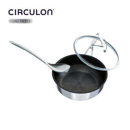 Cookware Set - Circulon - CHEF PAN, SteelShield, SteelShield C-Series, กระทะที่ใช้กับเตาแม่เหล็กไฟฟ้า - CIRCULON SteelShield C-Series ชุดกระทะเชฟสแตนเลสสตีล clad tri-ply ขนาด 24 ซม./3.3 ลิตร มาพร้อมฝาแก้วและทัพพีสแตนเลส Chef pan with scraping spoon (30017-T) - PotsandPans.in.th