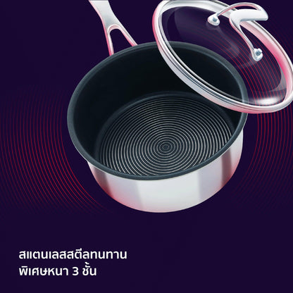 Cookware Set - Circulon - CHEF PAN, SteelShield, SteelShield C-Series, กระทะที่ใช้กับเตาแม่เหล็กไฟฟ้า - CIRCULON SteelShield C-Series ชุดกระทะเชฟสแตนเลสสตีล clad tri-ply ขนาด 24 ซม./3.3 ลิตร มาพร้อมฝาแก้วและทัพพีสแตนเลส Chef pan with scraping spoon (30017-T) - PotsandPans.in.th