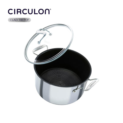 Pots - Circulon - SteelShield, SteelShield C-Series, STOCKPOT, กระทะที่ใช้กับเตาแม่เหล็กไฟฟ้า - CIRCULON SteelShield C-Series หม้อต้มสแตนเลสสตีล clad tri-ply 2 หู ขนาด 26 ซม./7.6 ลิตร มาพร้อมฝาแก้ว Stockpot (30031-T) - PotsandPans.in.th