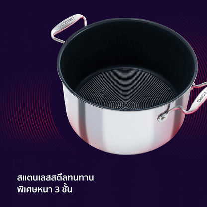 Pots - Circulon - SteelShield, SteelShield C-Series, STOCKPOT, กระทะที่ใช้กับเตาแม่เหล็กไฟฟ้า - CIRCULON SteelShield C-Series หม้อต้มสแตนเลสสตีล clad tri-ply 2 หู ขนาด 26 ซม./7.6 ลิตร มาพร้อมฝาแก้ว Stockpot (30031-T) - PotsandPans.in.th