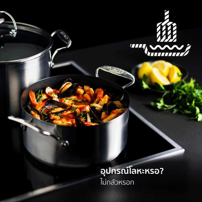 Pots - Circulon - SteelShield, SteelShield C-Series, STOCKPOT, กระทะที่ใช้กับเตาแม่เหล็กไฟฟ้า - CIRCULON SteelShield C-Series หม้อต้มสแตนเลสสตีล clad tri-ply 2 หู ขนาด 26 ซม./7.6 ลิตร มาพร้อมฝาแก้ว Stockpot (30031-T) - PotsandPans.in.th