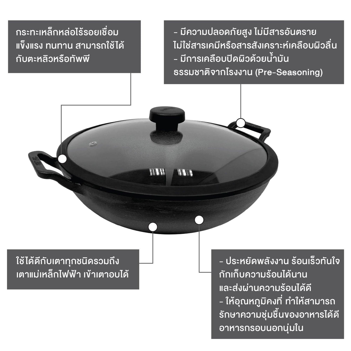 Pans - Meyer - 77Sale, bigsale, Clearance1, f903, KADAI, Meyer - Cast Iron, payday - MEYER CAST IRON กระทะผัดก้นลึก 2 หู ขนาด 24 ซม. DEEP KADAI (48188-C) - PotsandPans.in.th