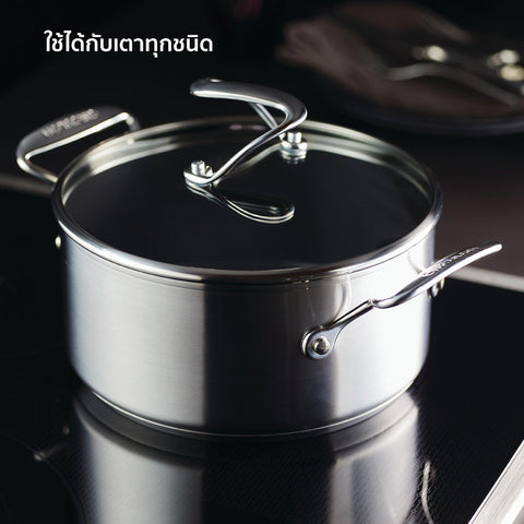 Pots - Circulon - SAUCEPOT, SteelShiel S-Series, SteelShield - CIRCULON SteelShield S-Series หม้อต้มสแตนเลสสตีลเคลือบผิวลื่น 2 หู ขนาด 22 ซม./3.8 ลิตร พร้อมฝาแก้ว Saucepot (70053-T) - PotsandPans.in.th