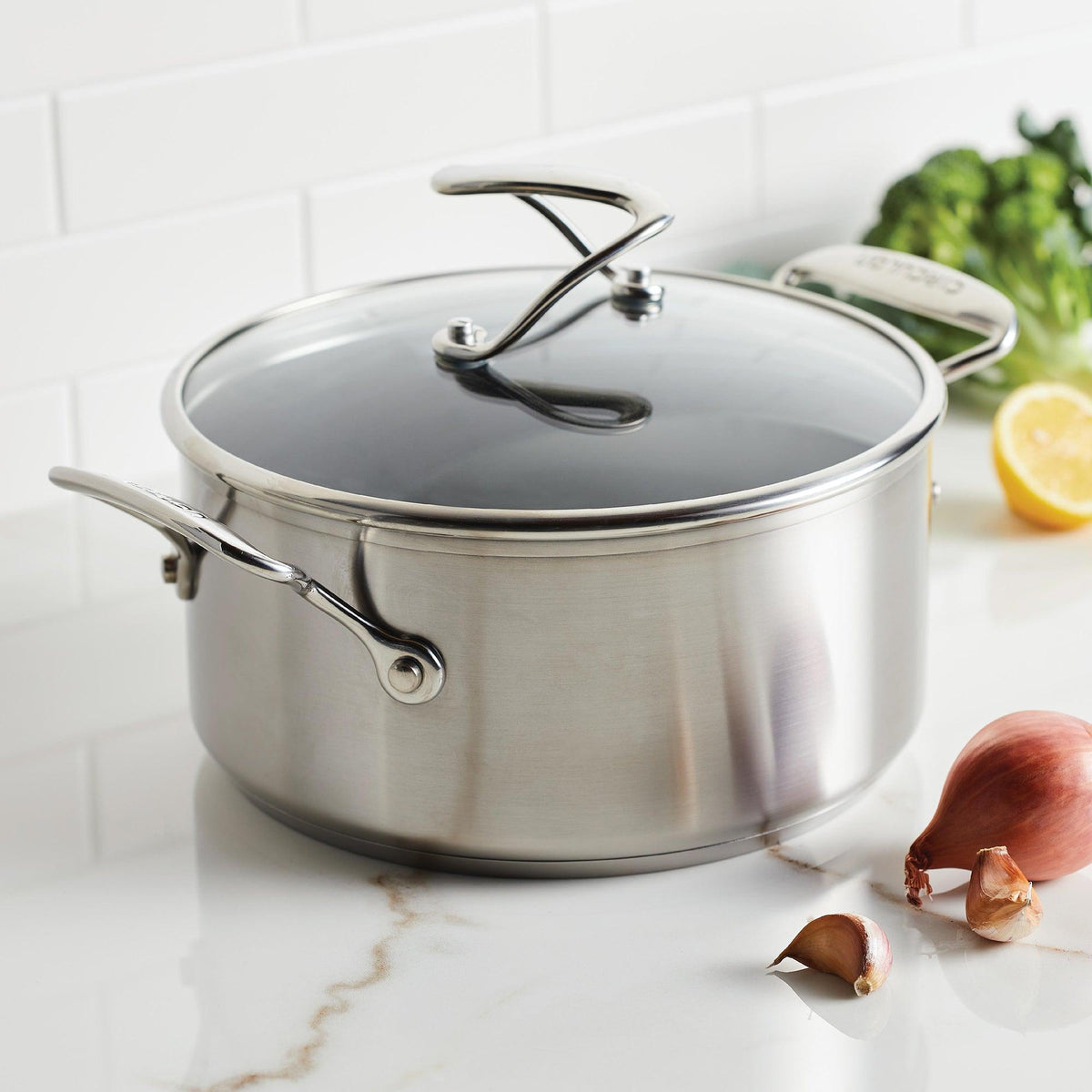 Pots - Circulon - SAUCEPOT, SteelShiel S-Series, SteelShield - CIRCULON SteelShield S-Series หม้อต้มสแตนเลสสตีลเคลือบผิวลื่น 2 หู ขนาด 22 ซม./3.8 ลิตร พร้อมฝาแก้ว Saucepot (70053-T) - PotsandPans.in.th