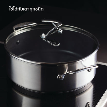 Pots - Circulon - SteelShiel S-Series, SteelShield, STOCKPOT, กระทะที่ใช้กับเตาแม่เหล็กไฟฟ้า - CIRCULON SteelShield S-Series หม้อต้มสแตนเลสสตีลเคลือบผิวลื่น 2 หู ขนาด 30 ซม./7.1 ลิตร พร้อมฝาแก้ว Stockpot (70054-T) - PotsandPans.in.th