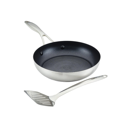 Cookware Set - Circulon - bestselling, FRYPAN, SteelShiel S-Series, SteelShield, กระทะที่ใช้กับเตาแม่เหล็กไฟฟ้า - CIRCULON SteelShield S-Series กระทะทอดสแตนเลสสตีลเคลือบผิวลื่น ขนาด 24 ซม./9.5 นิ้ว พร้อมตะหลิวสแตนเลส Frypan with slotted turner (70055-T) - PotsandPans.in.th