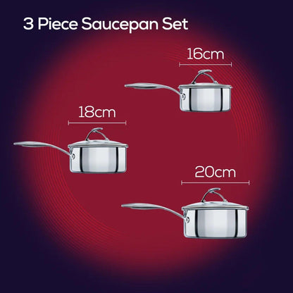 Cookware Set - Circulon - Saucepan, SteelShiel S-Series, SteelShield, กระทะที่ใช้กับเตาแม่เหล็กไฟฟ้า - CIRCULON SteelShield S-Series ชุดหม้อมีด้ามจับสแตนเลสสตีลเคลือบผิวลื่น 3 ชิ้น ขนาด 16,18,20 ซม. พร้อมฝา Saucepan set (70196-T) - PotsandPans.in.th