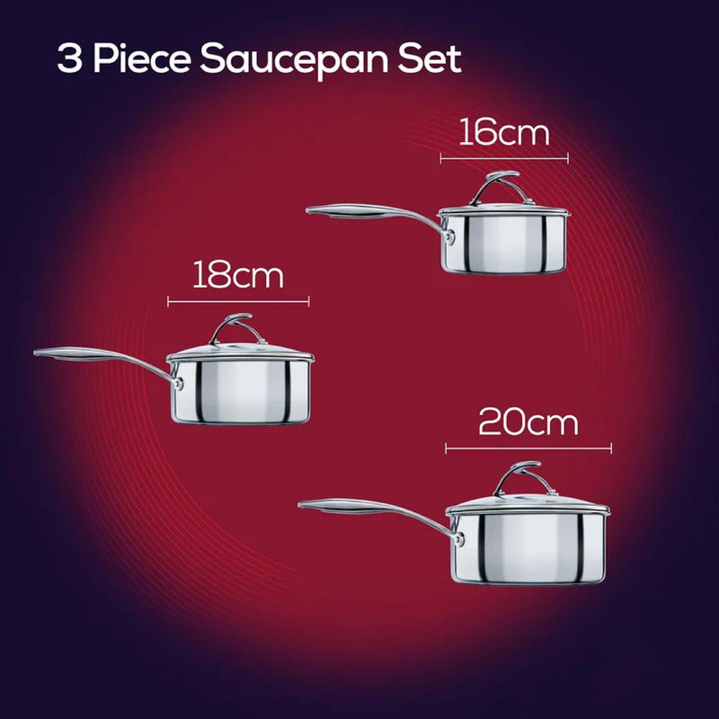 Cookware Set - Circulon - Saucepan, SteelShiel S-Series, SteelShield, กระทะที่ใช้กับเตาแม่เหล็กไฟฟ้า - CIRCULON SteelShield S-Series ชุดหม้อมีด้ามจับสแตนเลสสตีลเคลือบผิวลื่น 3 ชิ้น ขนาด 16,18,20 ซม. พร้อมฝา Saucepan set (70196-T) - PotsandPans.in.th