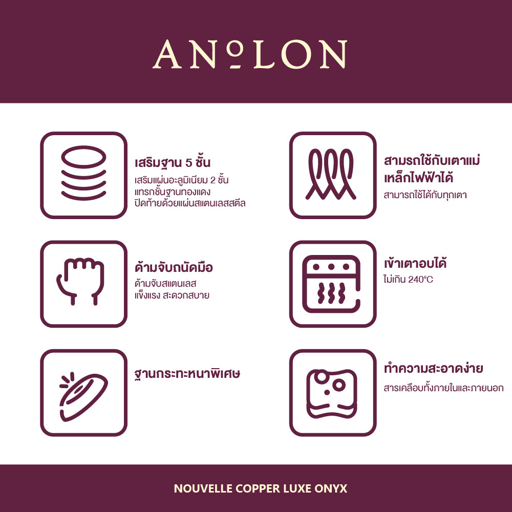 ANOLON NOUVELLE COPPER LUXE ONYX กระทะทอดทรงแบน 28 ซม. FRENCH SKILLET (80155-T)