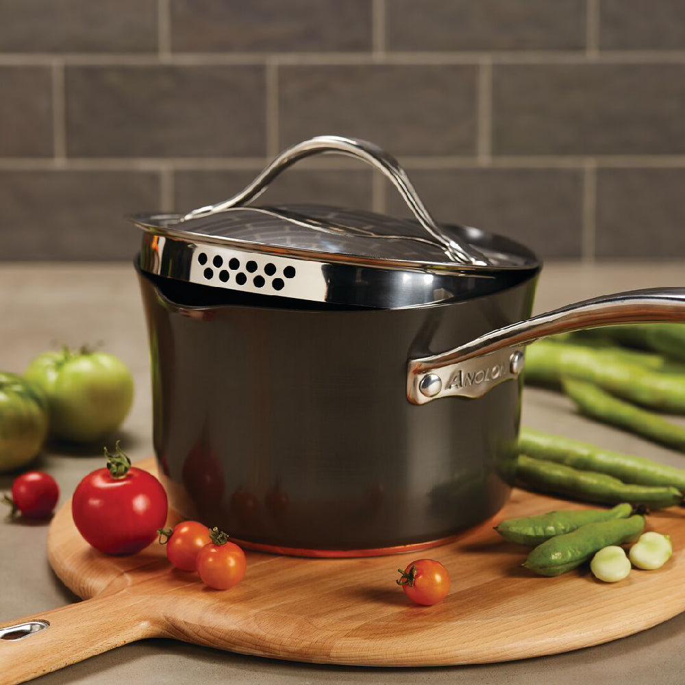 ANOLON NOUVELLE COPPER LUXE ONYX หม้อด้าม ขนาด 20 ซ.ม./3.3 ลิตร STRAINING SAUCEPAN (83880-T)