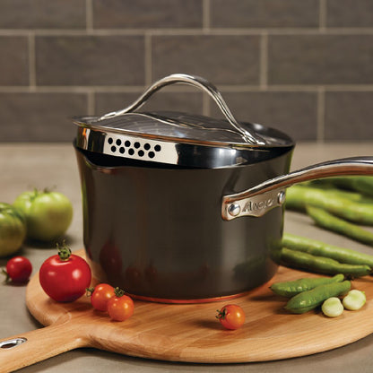 ANOLON NOUVELLE COPPER LUXE ONYX หม้อด้าม ขนาด 20 ซ.ม./3.3 ลิตร STRAINING SAUCEPAN (83880-T)