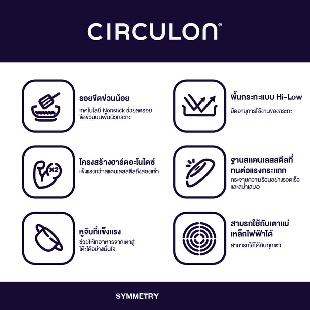 CIRCULON SYMMETRY หม้อต้มเคลือบผิวลื่นพร้อมฝาปิด ขนาด 24ซม. STOCKPOT 7.6L/24CM (84003-T)