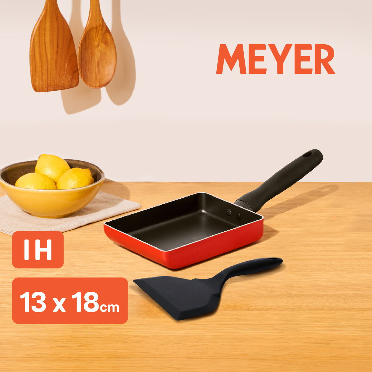 MEYER Bauhaus Induction กระทะไข่ม้วนพร้อมตะหลิวซิลิโคน ขนาด 18 ซม. Egg Roll Pan (11258-CE12)