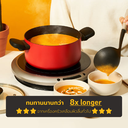 ทนทานกว่า non-stick ทั่วไป 8 เท่า MEYER Bauhaus Induction หม้อต้ม 2 หู ขนาด 20 ซม./2.8 ลิตร พร้อมฝา Stockpot (13383-TE12)