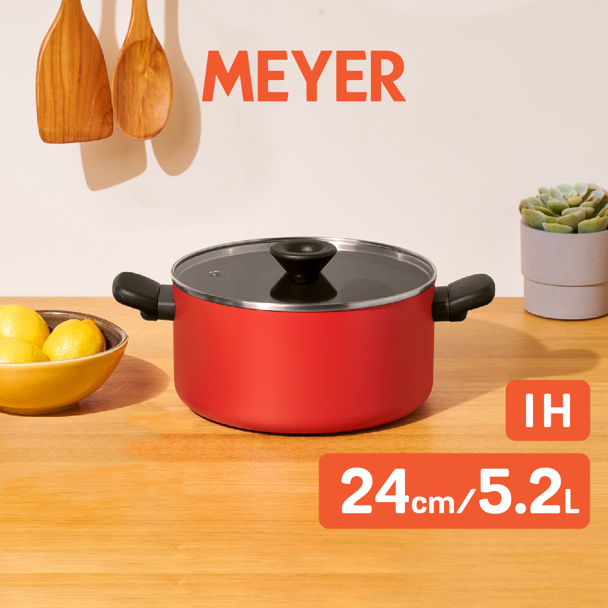 MEYER Bauhaus Induction หม้อตุ๋น 2 หู ขนาด 24 ซม./5.2 ลิตร พร้อมฝา Casserole (14202-TE12)