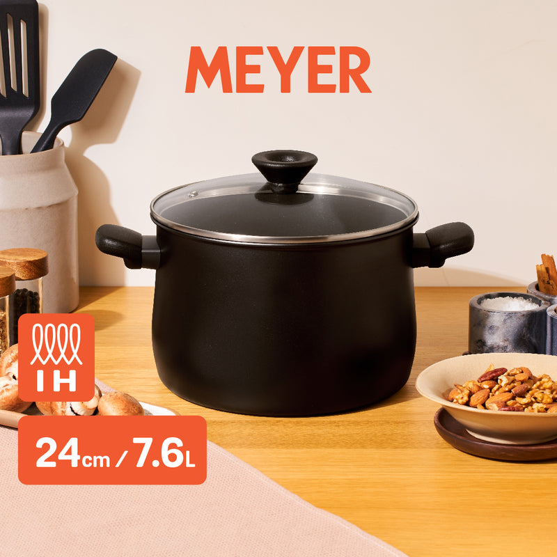 MEYER MIDNIGHT หม้อต้ม 2 หู hard-anodize ขนาด 24 ซม./7.6 ลิตร พร้อมฝา Stockpot (85073-TE12)