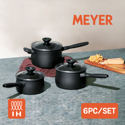 MEYER MIDNIGHT ชุดหม้อมีด้ามจับ hard-anodize พร้อมฝารวม 6 ชิ้น ขนาด 16, 18, 20 ซม. Saucepan set (85087-TE12)