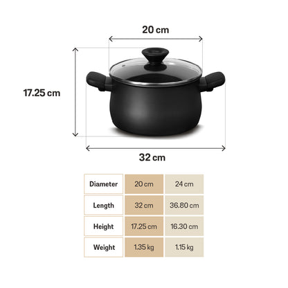 MEYER MIDNIGHT หม้อต้ม 2 หู hard-anodize ขนาด 20 ซม./3.8 ลิตร พร้อมฝา Stockpot (85096-TE12)