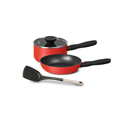 MEYER Bauhaus Induction ชุดเครื่องครัว 4 ชิ้น กระทะทอด หม้อมีด้ามจับพร้อมฝา และตะหลิวไนล่อน Cookware set with turner (14211-TE12)