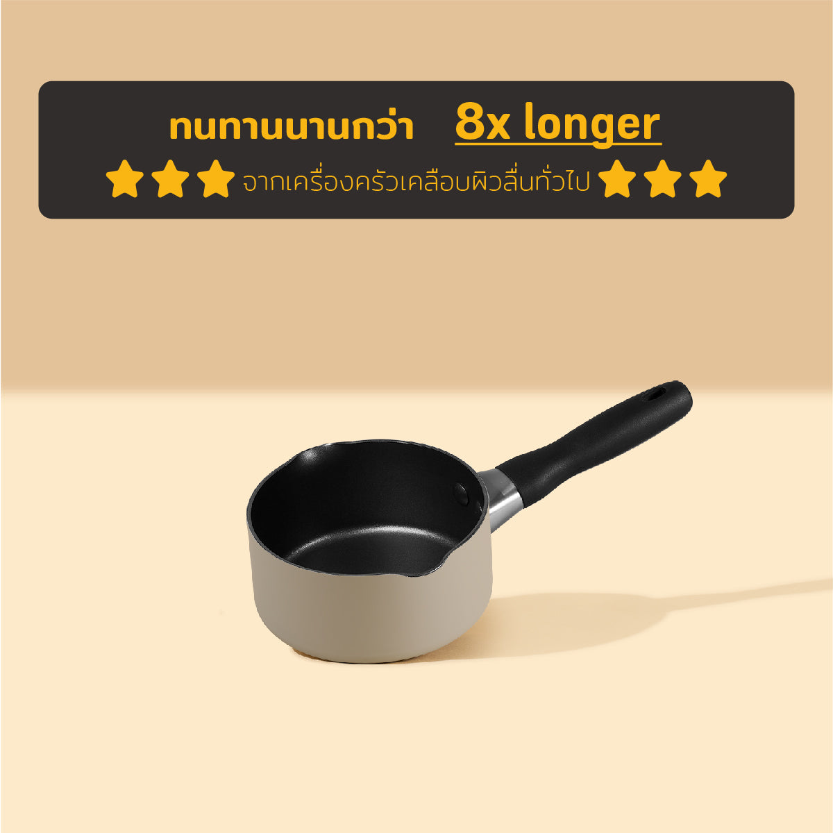 หม้อเคลือบผิวลื่นเสริมเซรามิก MEYER Bauhaus หม้อมีด้ามจับ หม้ออุ่นนม ขนาด 14 ซม./0.9 ลิตร Milkpan (13761-TE12)
