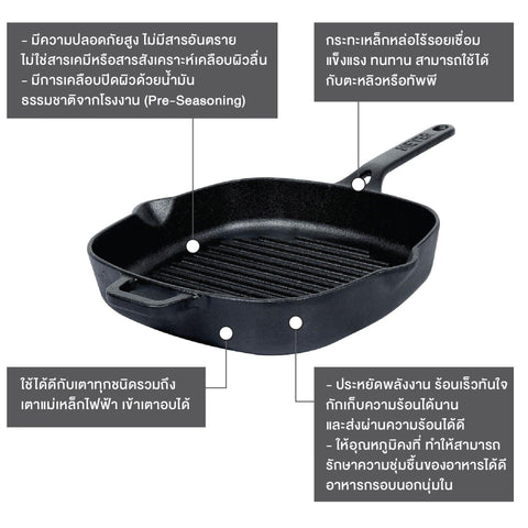 Pans - Meyer - Best Sellers, bestselling, bigsale, GRILL, Grill Pan, Meyer - Cast Iron, payday, SPECIAL SALE - MEYER CAST IRON กระทะปิ้งย่างเหล็กหล่อ ขนาด 25 ซม. PRE-SEASONED GRILL PAN | PotsandPans