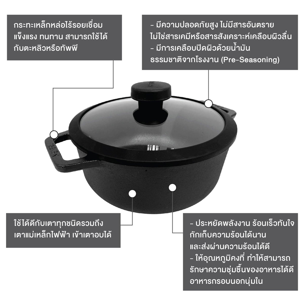 Pots - Meyer - Best Sellers, bestselling, bigsale, Meyer - Cast Iron, SAUTE, Sauteuse, SPECIAL SALE - MEYER CAST IRON หม้อเหล็กหล่อ 2 หู ขนาด 20 ซม. SAUTEUSE WITH GLASS LID | PotsandPans
