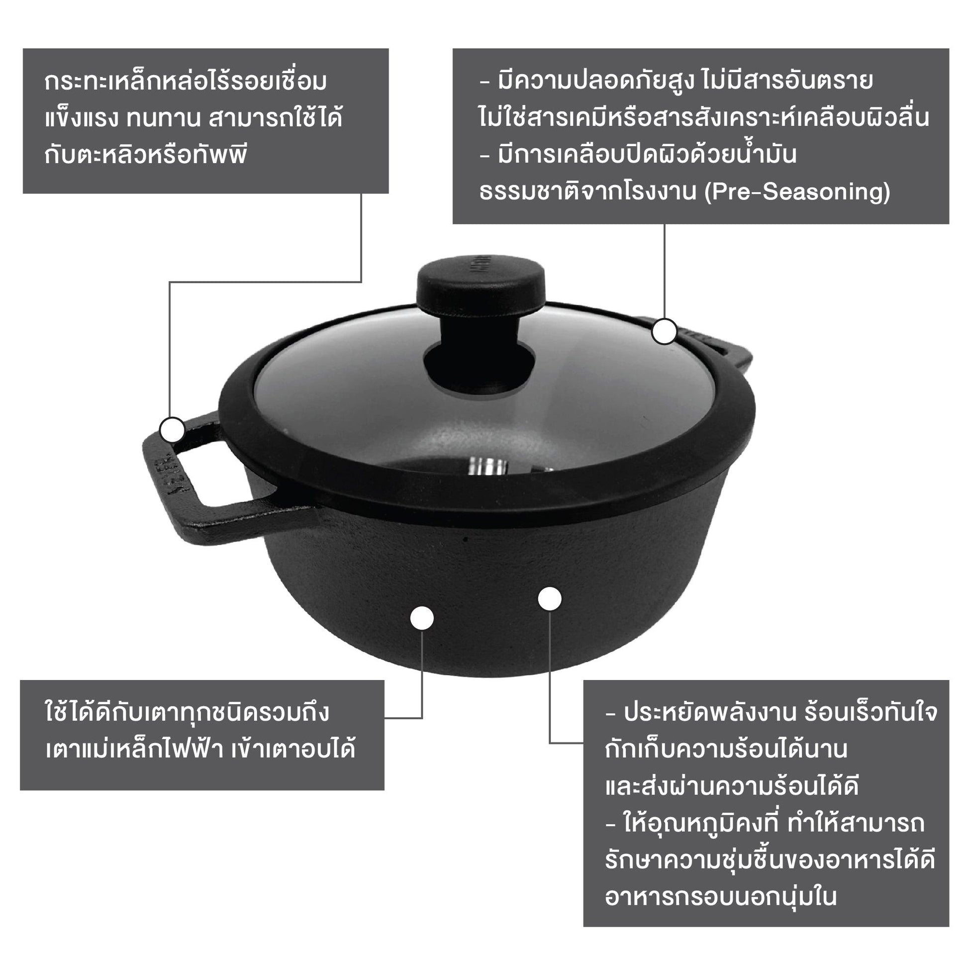 Pots - Meyer - Best Sellers, bestselling, bigsale, Meyer - Cast Iron, SAUTE, Sauteuse, SPECIAL SALE - MEYER CAST IRON หม้อเหล็กหล่อ 2 หู ขนาด 24 ซม. SAUTEUSE WITH GLASS LID (48241-C) | PotsandPans