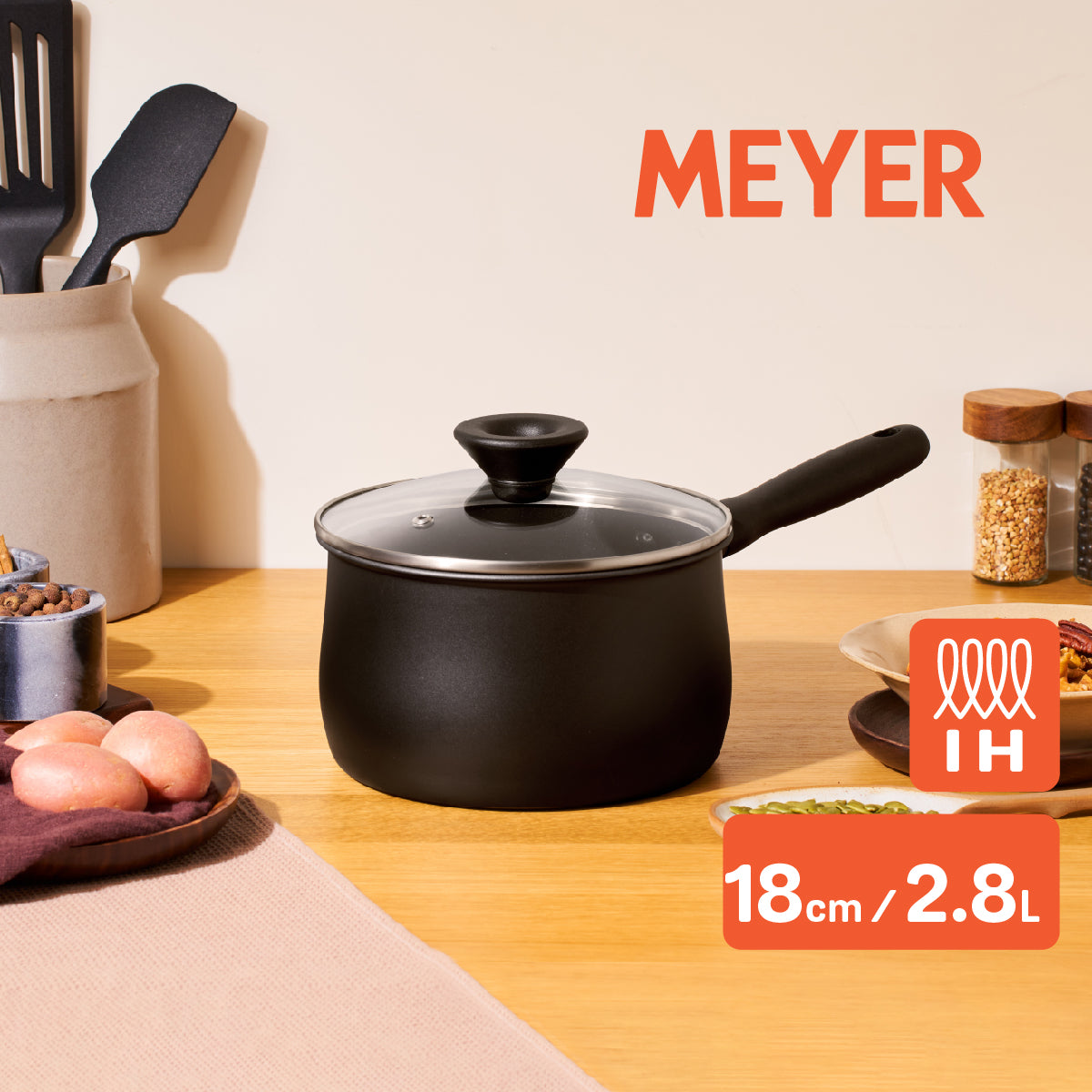 MEYER MIDNIGHT หม้อมีด้ามจับ hard-anodize ขนาด 18 ซม./2.8 ลิตร พร้อมฝา Saucepan (85072-TE12)  หม้อเทฟลอน ทนความร้อน ใช้ได้กับเตาทุกชนิด ล้างง่าย ไม่ติดหม้อ มีมอก.
